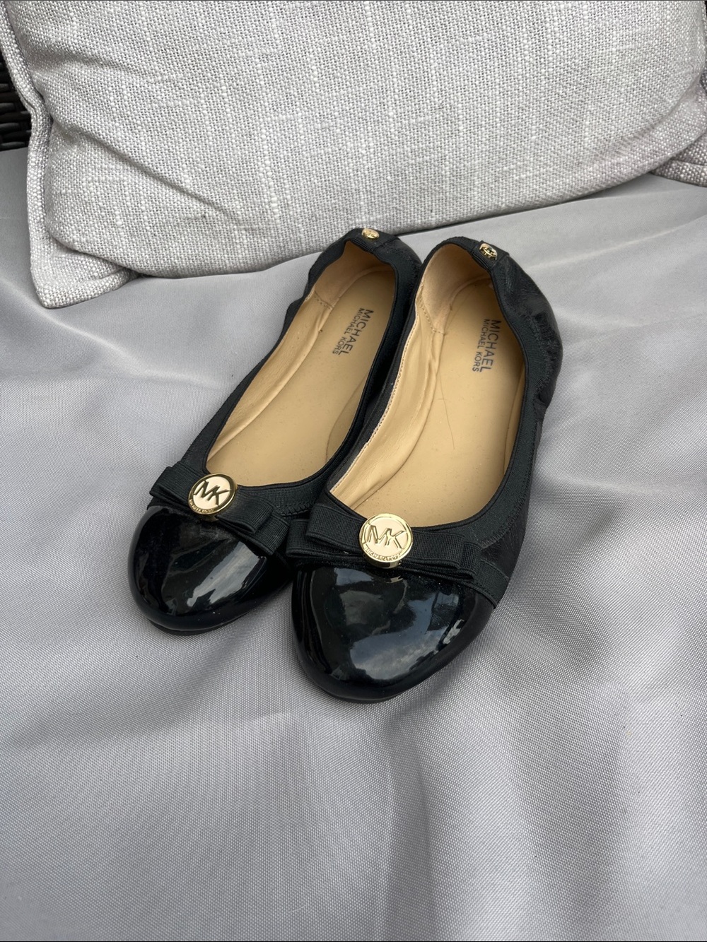 Michael Kors Black Patent Cap-Toe Logo Ballet Flats